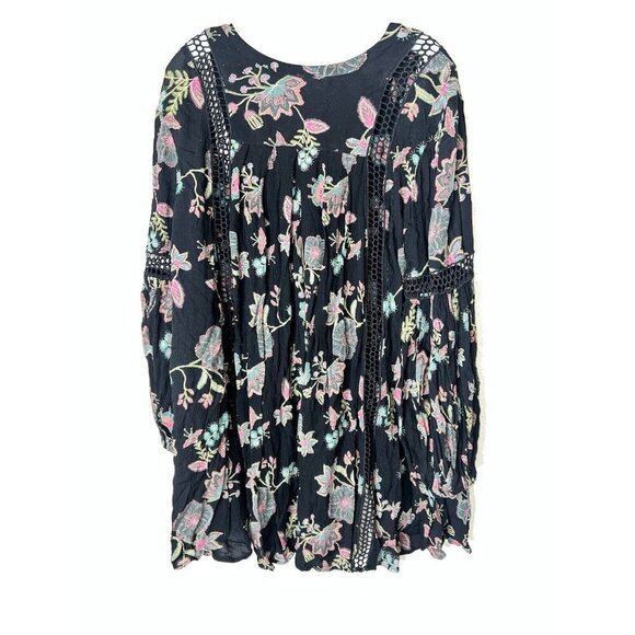 Free People Tunic Top Medium Floral Flowy Dress Boho Vivid Colors Rayon R - Picture 8 of 11
